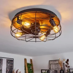 Ventilateur De Plafond Moscavide Brun, Couleur Bois, Noir, 4 Lumieres, Telecommandes