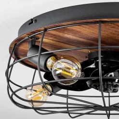 Ventilateur De Plafond Moscavide Brun, Couleur Bois, Noir, 4 Lumieres, Telecommandes