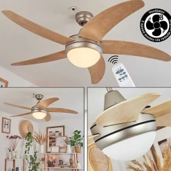 Ventilateur De Plafond Morino Ecru, Nickel Mat, 2 Lumieres, Telecommandes