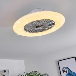 Ventilateur De Plafond Petrovac Led Chrome, Blanc, 1 Lumiere, Telecommandes