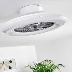 Ventilateur De Plafond Petrovac Led Chrome, Blanc, 1 Lumiere, Telecommandes