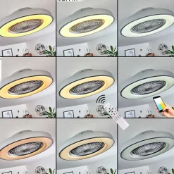 Ventilateur De Plafond Penon Led Argente, 1 Lumiere, Telecommandes