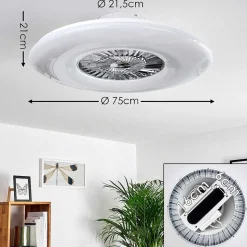 Ventilateur De Plafond Petrovac Led Chrome, Blanc, 1 Lumiere, Telecommandes