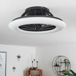 Ventilateur De Plafond Piraeus Led Noir, 1 Lumiere, Telecommandes