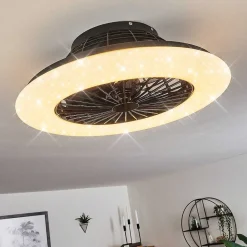 Ventilateur De Plafond Piraeus Led Noir, 1 Lumiere, Telecommandes