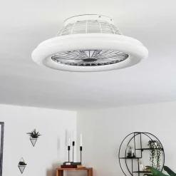 Ventilateur De Plafond Piraeus Led Blanc, 1 Lumiere, Telecommandes, Changeur De Couleurs