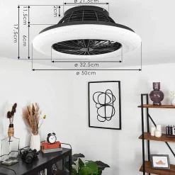Ventilateur De Plafond Pireaus Led Noir, 1 Lumiere, Telecommandes, Changeur De Couleurs