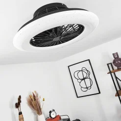 Ventilateur De Plafond Pireaus Led Noir, 1 Lumiere, Telecommandes, Changeur De Couleurs