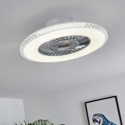 Ventilateur De Plafond Piacenza Led Chrome, Blanc, 1 Lumiere, Telecommandes