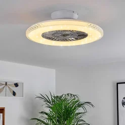 Ventilateur De Plafond Piacenza Led Chrome, Blanc, 1 Lumiere, Telecommandes