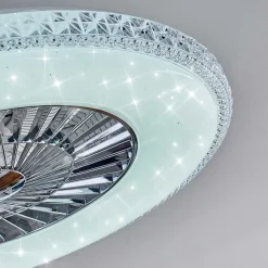 Ventilateur De Plafond Piacenza Led Chrome, Blanc, 1 Lumiere, Telecommandes