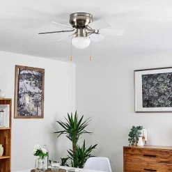 Ventilateur De Plafond Trillo Gris, Nickel Mat, Blanc, 1 Lumiere