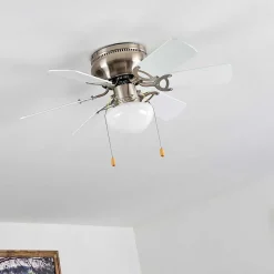 Ventilateur De Plafond Trillo Gris, Nickel Mat, Blanc, 1 Lumiere