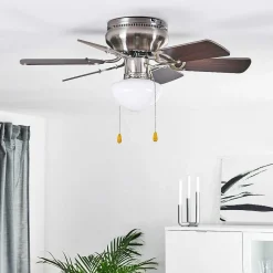 Ventilateur De Plafond Trillo Gris, Bois Clair, Nickel Mat, 1 Lumiere