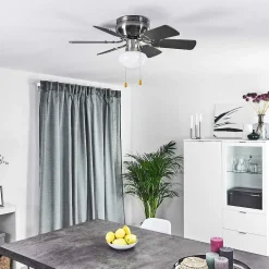 Ventilateur De Plafond Trillo Gris, Bois Clair, Nickel Mat, 1 Lumiere