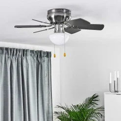 Ventilateur De Plafond Trillo Gris, Bois Clair, Nickel Mat, 1 Lumiere