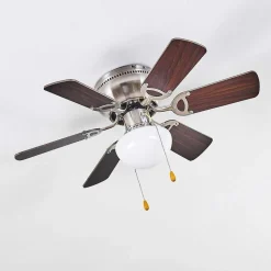 Ventilateur De Plafond Trillo Gris, Bois Clair, Nickel Mat, 1 Lumiere