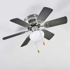 Ventilateur De Plafond Trillo Gris, Bois Clair, Nickel Mat, 1 Lumiere