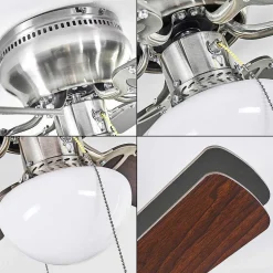 Ventilateur De Plafond Trillo Gris, Bois Clair, Nickel Mat, 1 Lumiere