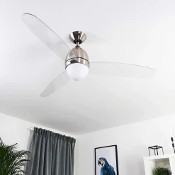 Ventilateur De Plafond Varazze Nickel Mat, Transparent, 1 Lumiere, Telecommandes