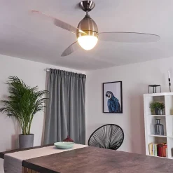 Ventilateur De Plafond Varazze Nickel Mat, Transparent, 1 Lumiere, Telecommandes