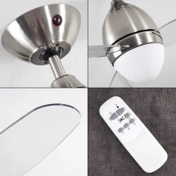 Ventilateur De Plafond Varazze Nickel Mat, Transparent, 1 Lumiere, Telecommandes