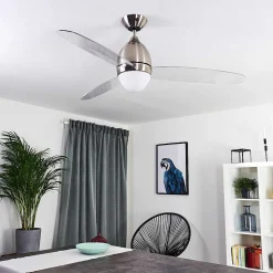 Ventilateur De Plafond Varazze Nickel Mat, Transparent, 1 Lumiere, Telecommandes