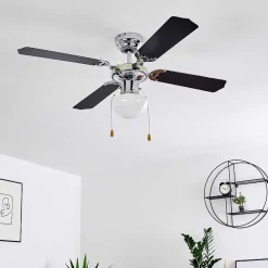 Ventilateur De Plafond Valletta Chrome, Noir, Blanc, 1 Lumiere