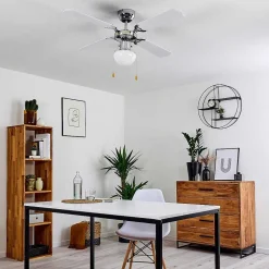 Ventilateur De Plafond Valletta Chrome, Noir, Blanc, 1 Lumiere