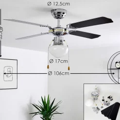 Ventilateur De Plafond Valletta Chrome, Noir, Blanc, 1 Lumiere