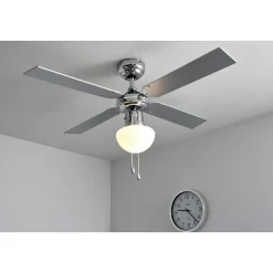 Ventilateur Globo Champion Chrome, Acier Inoxydable, Blanc, 1 Lumiere