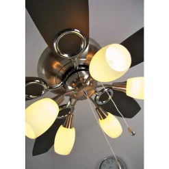 Ventilateur Globo Jerry Chrome, Acier Inoxydable, Nickel Mat, 5 Lumieres