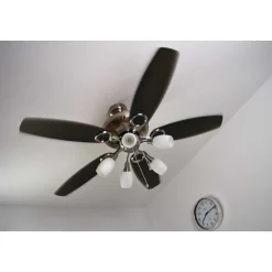 Ventilateur Globo Jerry Chrome, Acier Inoxydable, Nickel Mat, 5 Lumieres