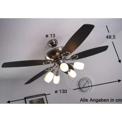 Ventilateur Globo Jerry Chrome, Acier Inoxydable, Nickel Mat, 5 Lumieres